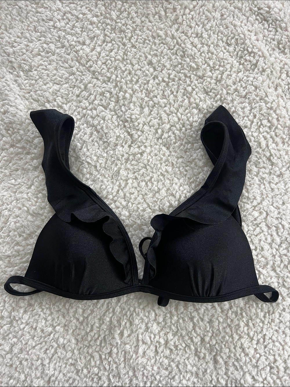 No Boundaries Black Ruffle Trim Bikini Top